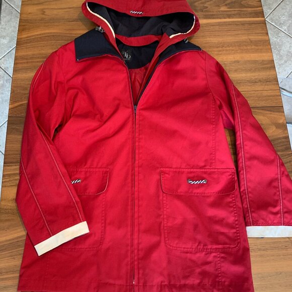 Thunder Bay rain jacket sz 8, cherry red, hood, patch pockets, lined, - Picture 1 of 16